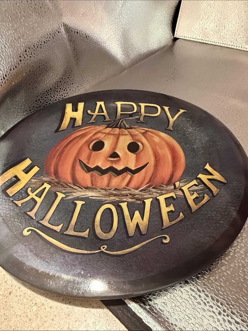 Happy Halloween Pumpkin Decorative Serving Platter - Orange